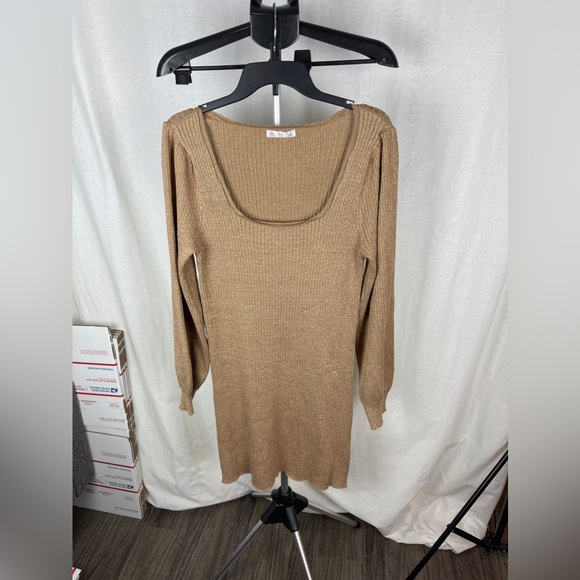 Blue Orchid Gold Ribbed Blouson Long Sleeve Dress Size Large NWT - Picture 4 of 10